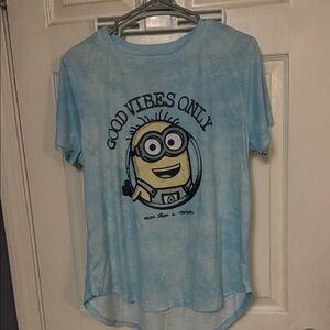 Good Vibes Only Minion Graphic Tee - Light Blue